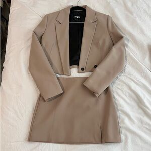 Zara Women's Beige Blazer and Skirt Set